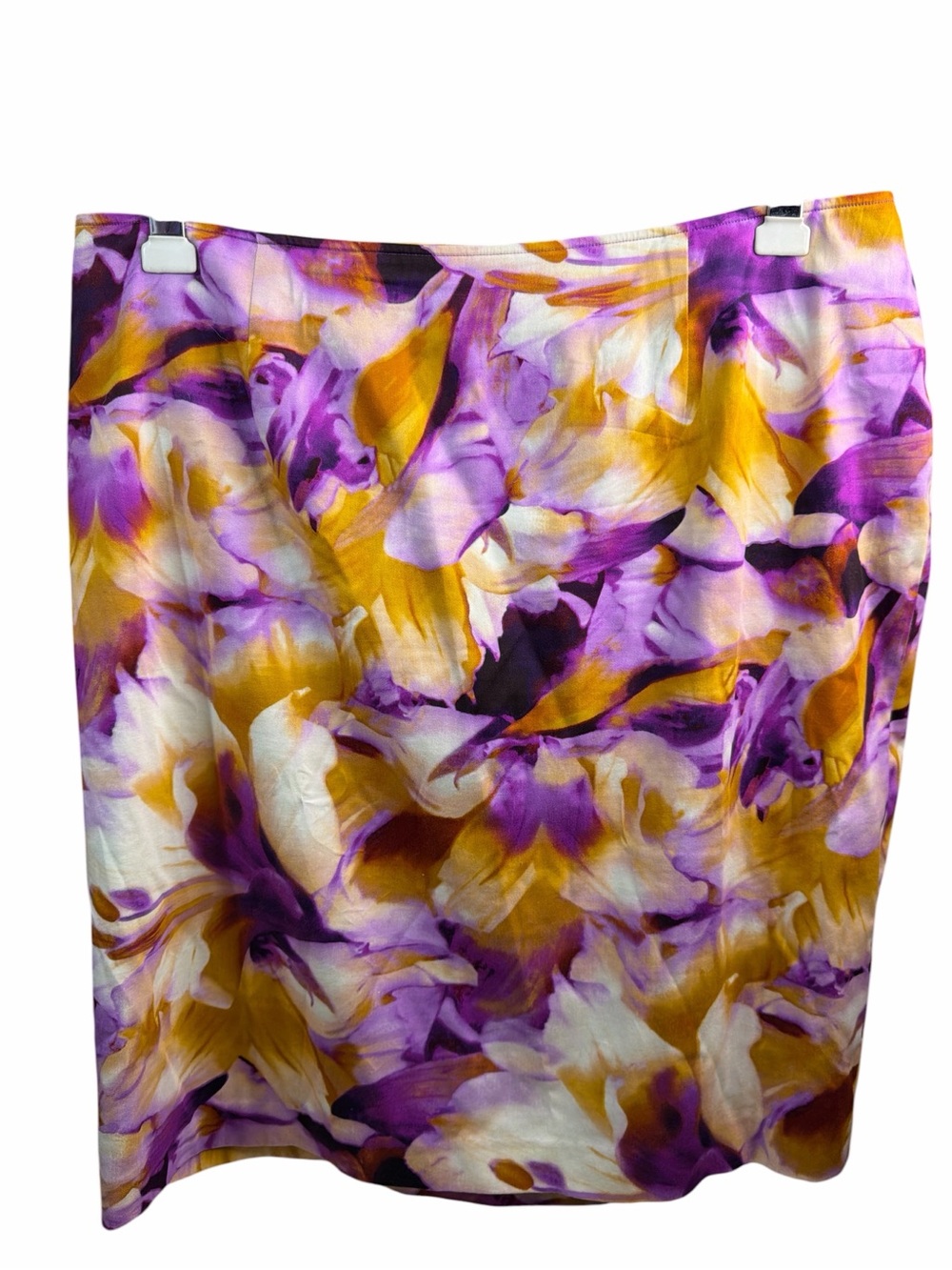 Jones New York Purple and Gold Watercolor Print Skirt. EC. Size 18W